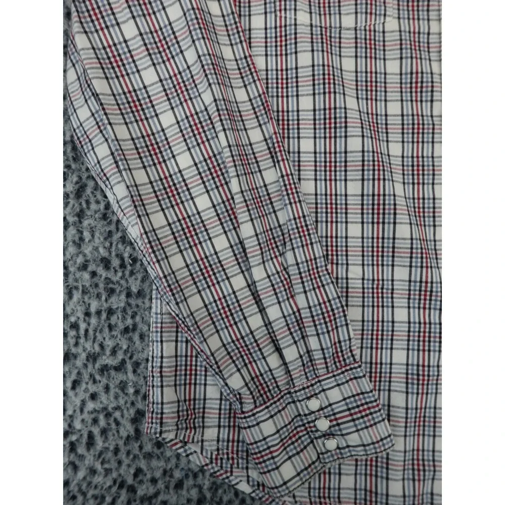 Levis Mens Western Pearl Snap Shirt M Plaid‎ Long Sleeve Red Blue White Cotton